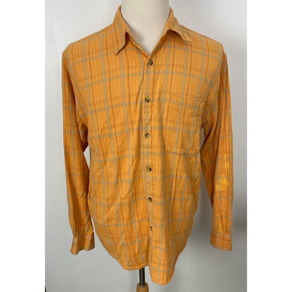 VTG Men The Territory Ahead cotton orange plaid button up shirt, L